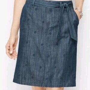NWT Talbots Women’s Size 6 Blue Chambray Embroidered Cotton Blend Belted Skirt